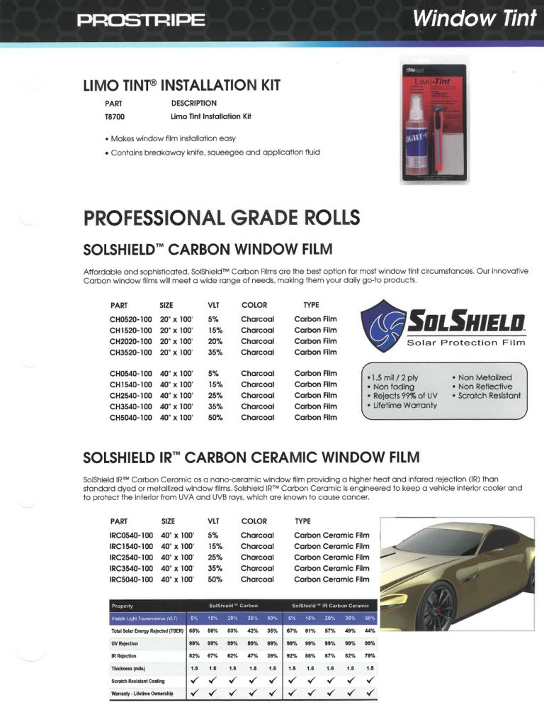 Prostripe v61 catalog window tint page